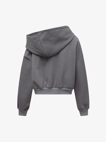 Off-Shoulder Layered Zip-Up Cropped Hoodie