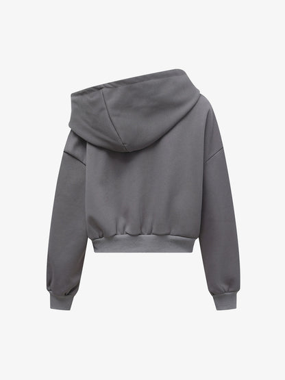 Off-Shoulder Layered Zip-Up Cropped Hoodie