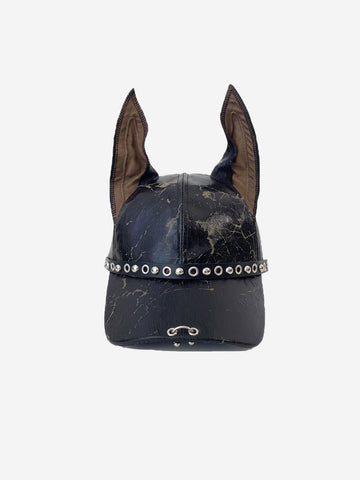 Distressed Studded Dog-Ear Faux Leather Cap