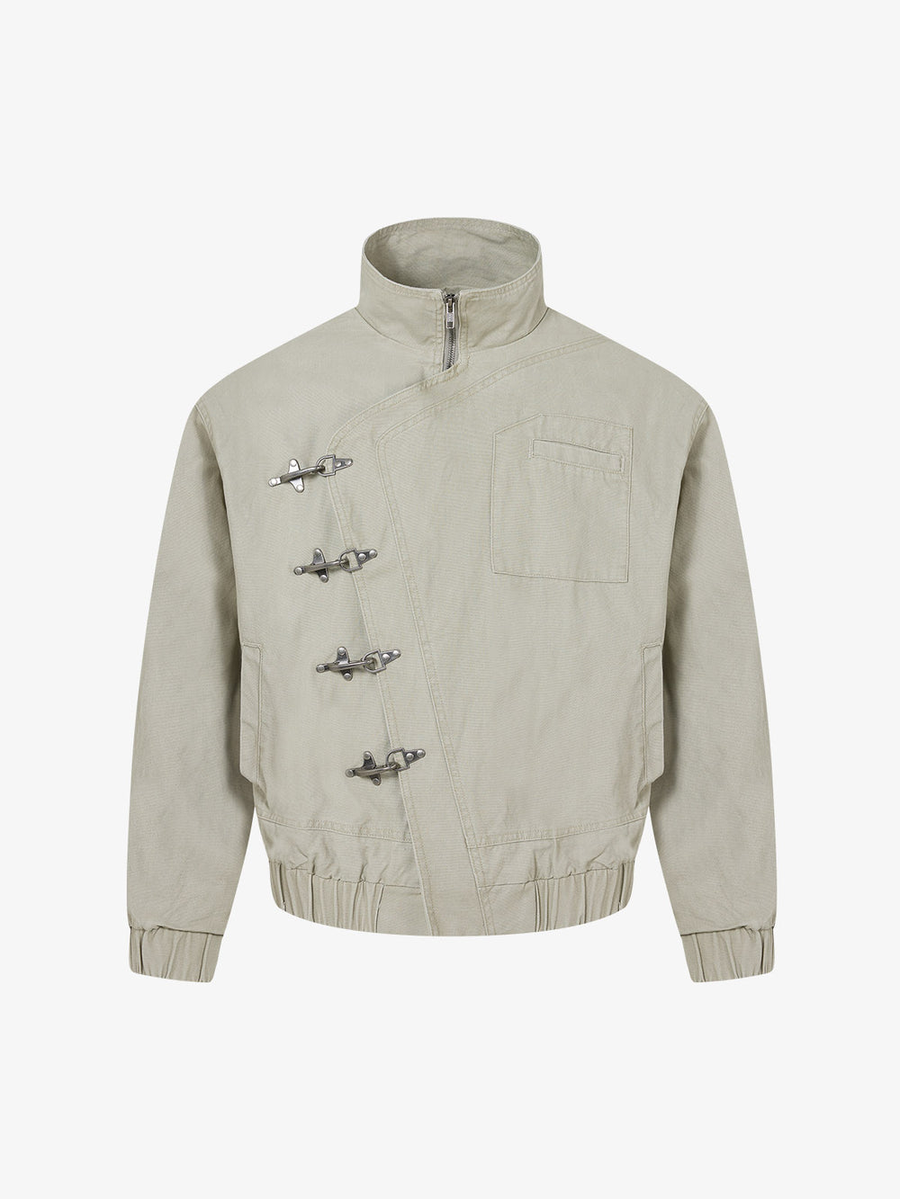 Asymmetrical Zip Metal Buckle Bomber Jacket