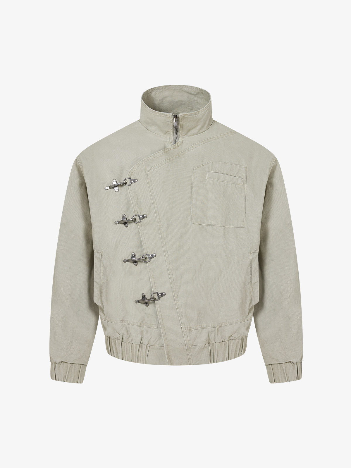 Asymmetrical Zip Metal Buckle Bomber Jacket