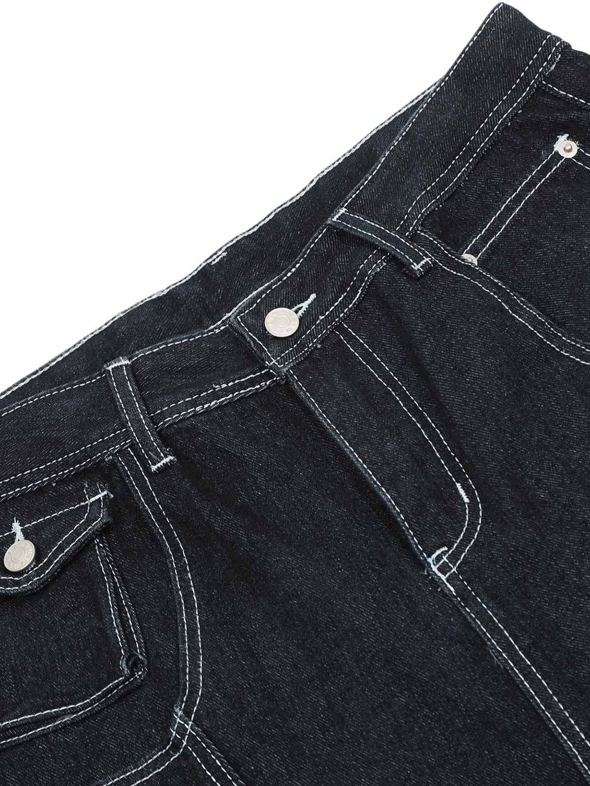 Deconstructed Multi-Pocket Cargo Straight Jeans 