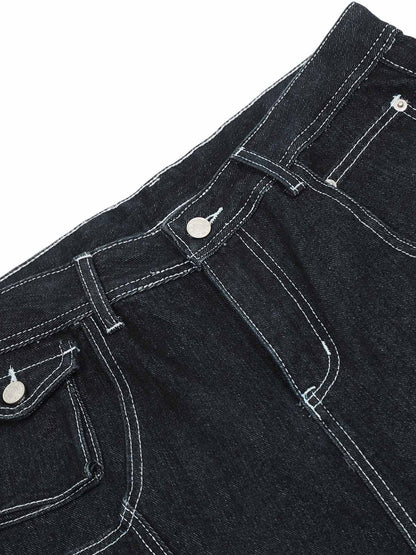 Deconstructed Multi-Pocket Cargo Straight Jeans 