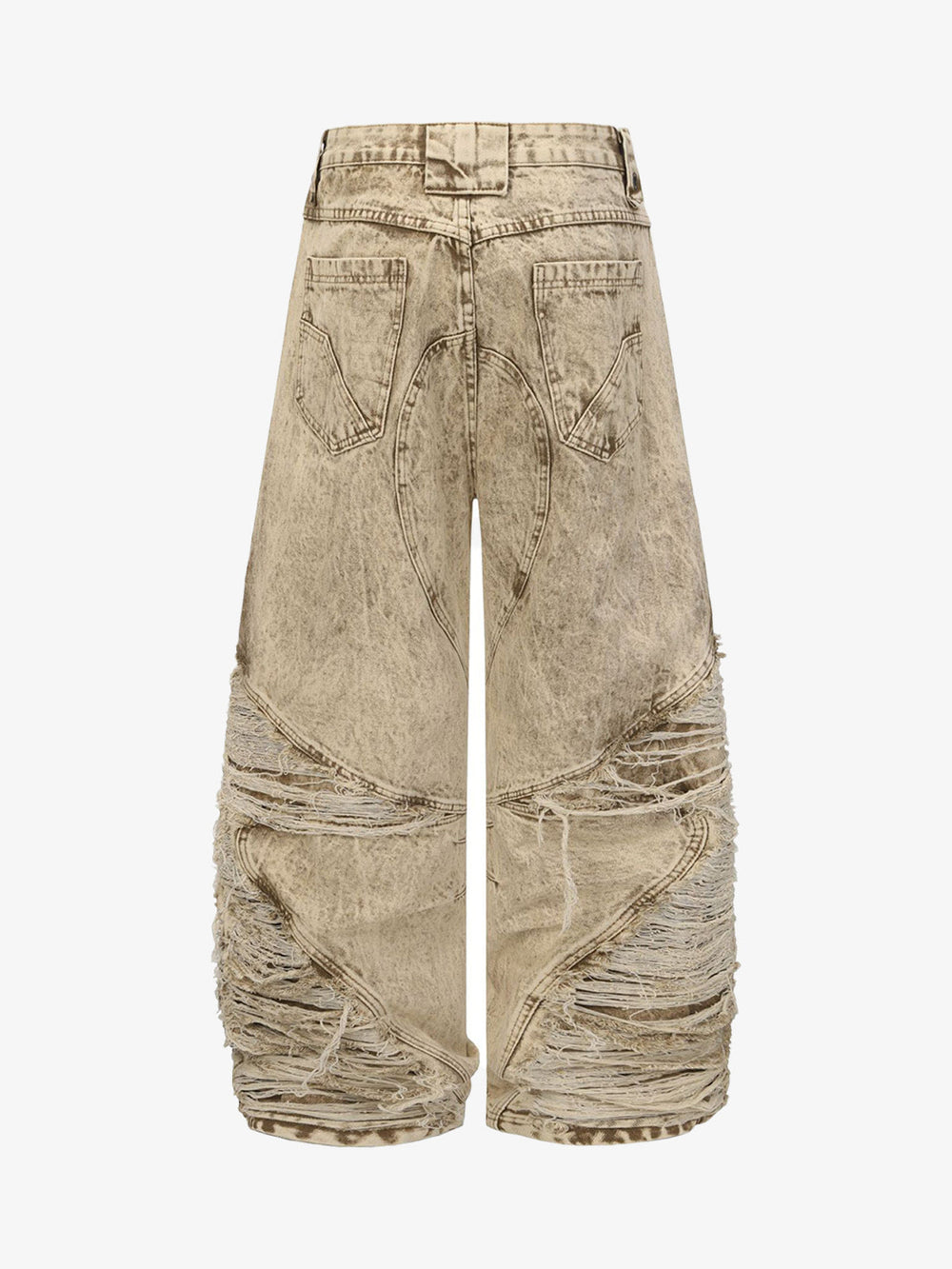 Distressed Raw-Edge Panel Sculpted Wide-Leg Jeans - 2590 