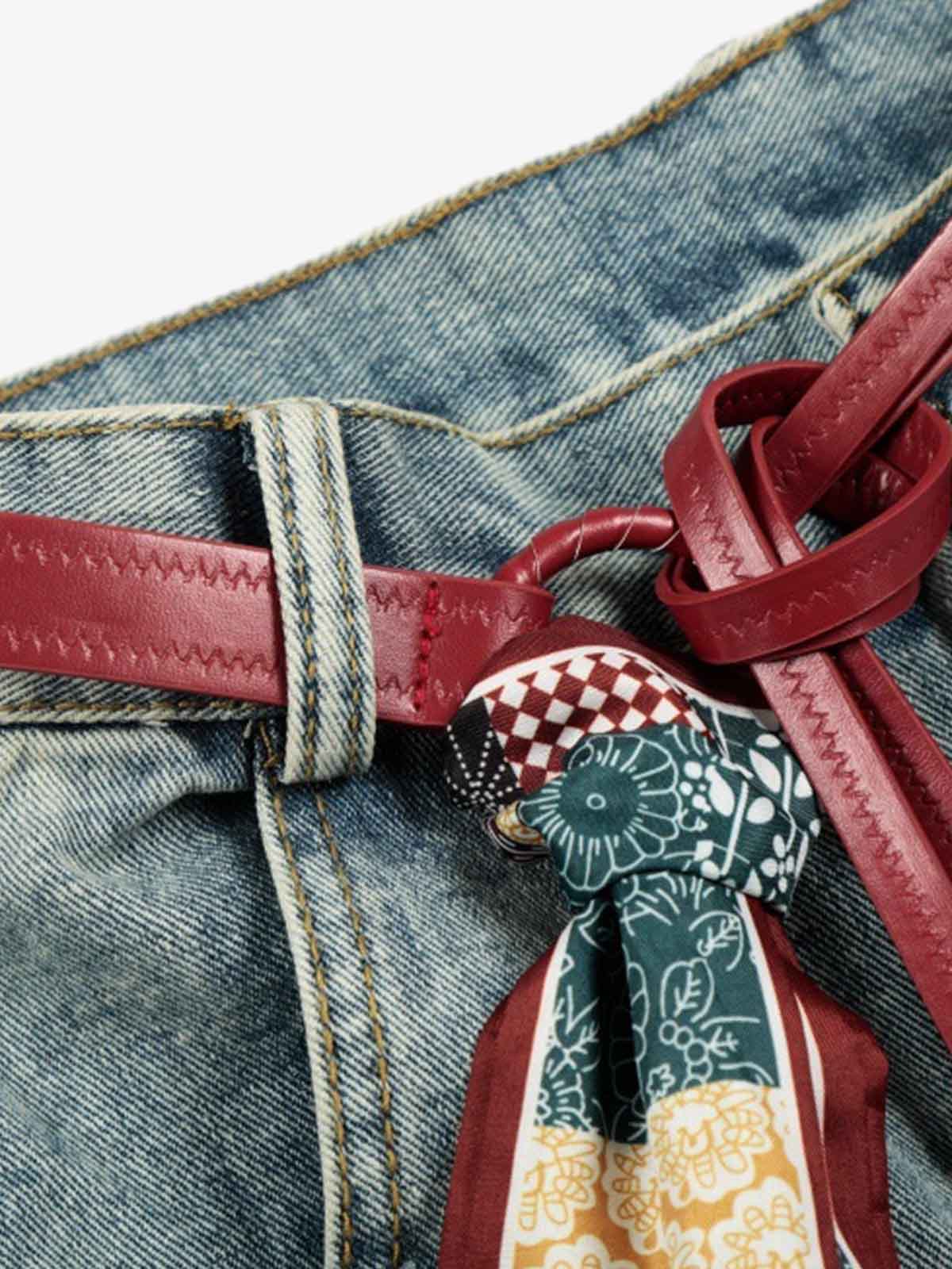 Vintage Paint-Splatter Scarf Tie Barrel Jeans