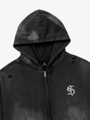Rhinestone Graphic Garment-Washed Hoodie