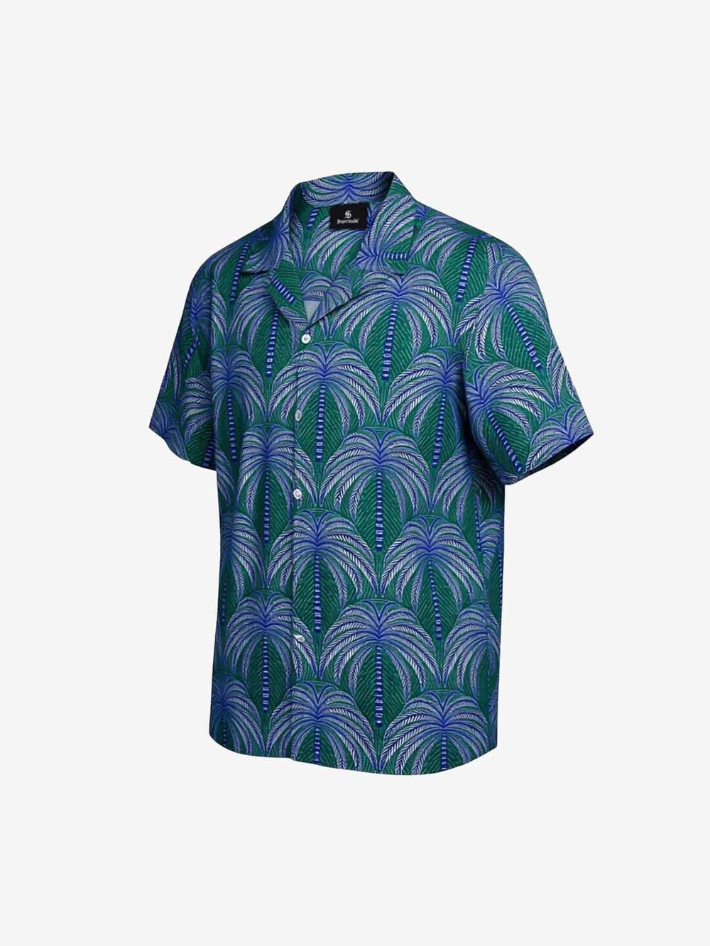 Teal Palm Leaves Camp Collar Boxy Shirt 