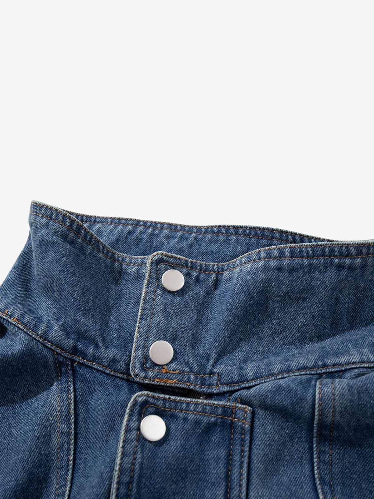 Metal Buckle Paneled Denim Jacket