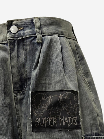 Logo Embroidered Multi-Pocket Flared Shorts