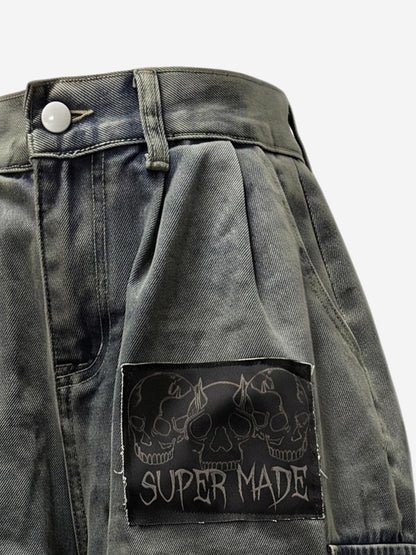 Logo Embroidered Multi-Pocket Flared Shorts