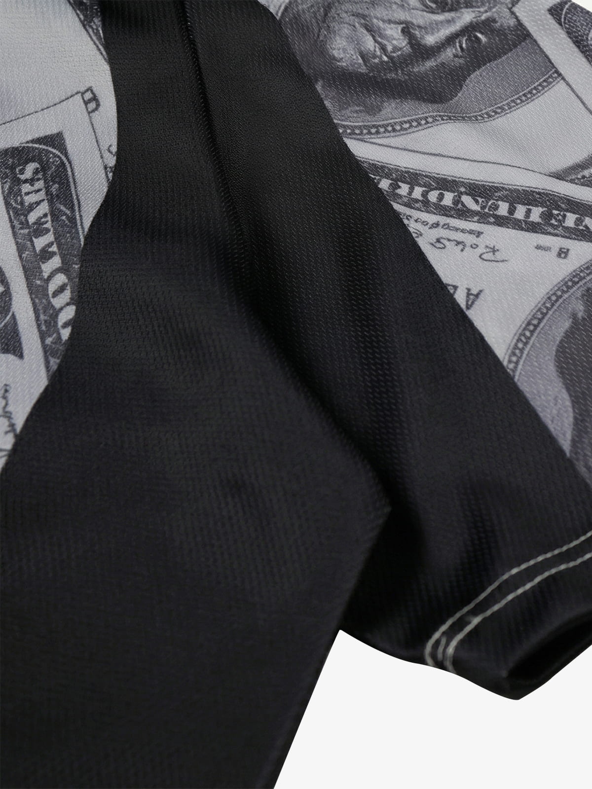 Cotton Blend Money Print V-Neck T-Shirt with Supermade Logo Design 