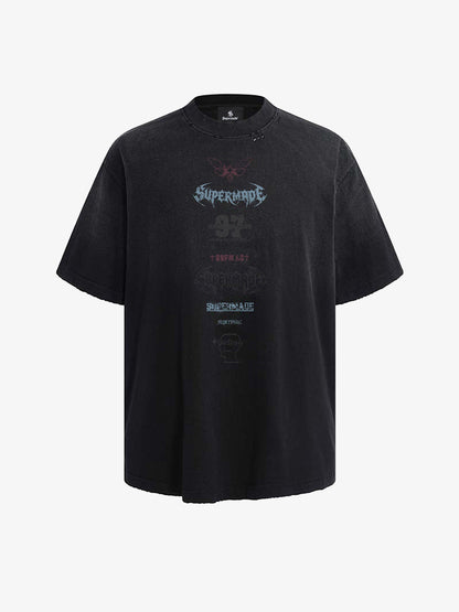 thesupermade-Unisex Loose Distressed Digital Wash Retro Street Print Short-Sleeve T-Shirt 