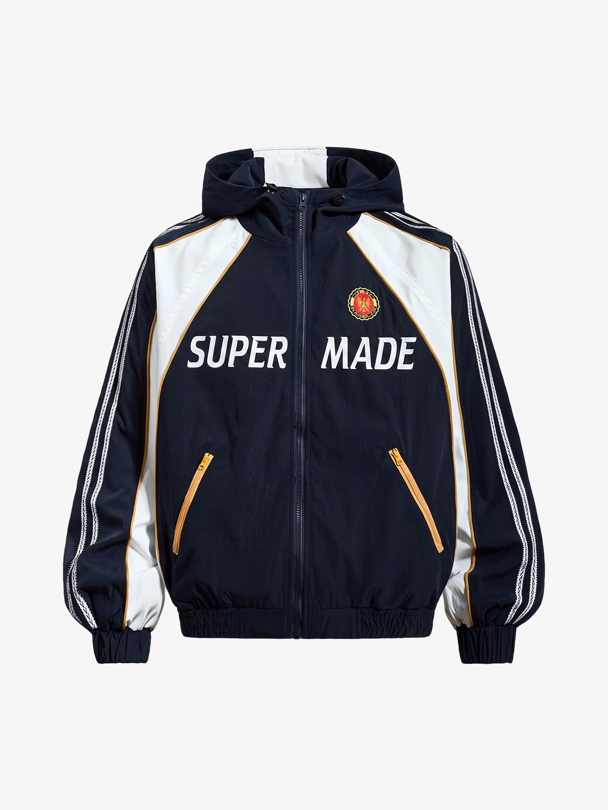 Motorcycle Letter Graphic Color Block Hooded Windbreaker Jacket