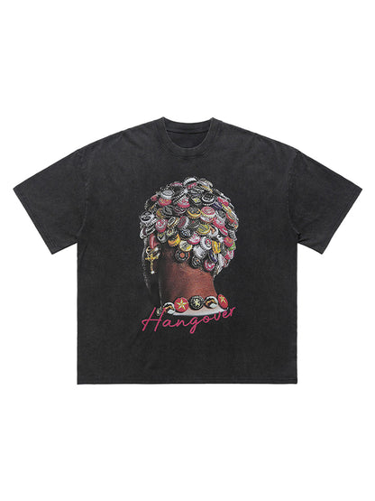 Street Washed Portrait Print T-shirt 