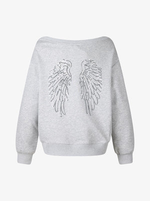 Sequin Wings Off-Shoulder Sweatshirt