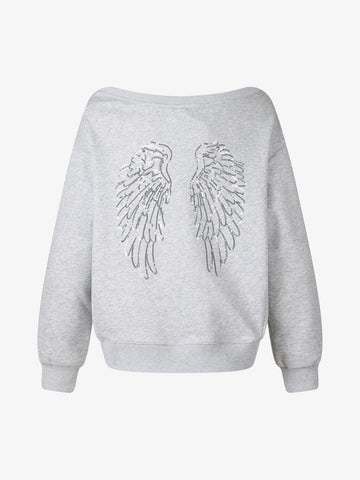 Sequin Wings Off-Shoulder Sweatshirt