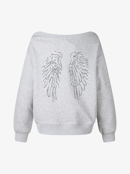 Sequin Wings Off-Shoulder Sweatshirt