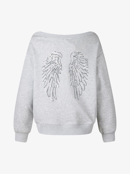 Sequin Wings Off-Shoulder Sweatshirt