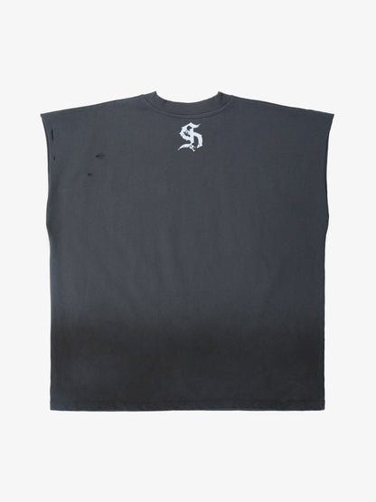 Supermade Distressed Ripped "Burn Your Flag" Sleeveless T-Shirt 