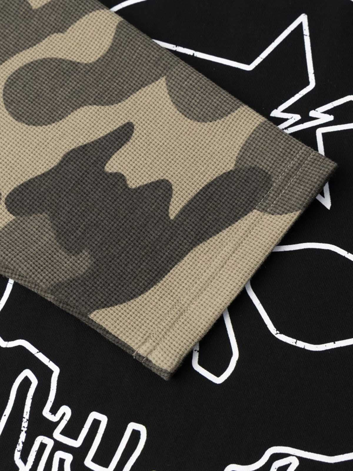 Skull Print Waffle Boxy  Long Sleeve Tee
