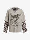 Cartoon Graffiti Graphic Striped Layered Long Sleeve Tee
