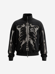 Skull Graphic Waffle Double-Zip Stand-Collar Sweatshirt