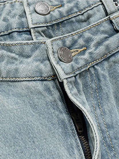 Light Wash Denim Wide Leg Cropped Pants High Waist Fashion Streetwear Style 