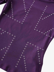 Eyelet Detail Off-Shoulder Long Sleeve Tee