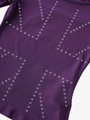 Eyelet Detail Off-Shoulder Long Sleeve Tee