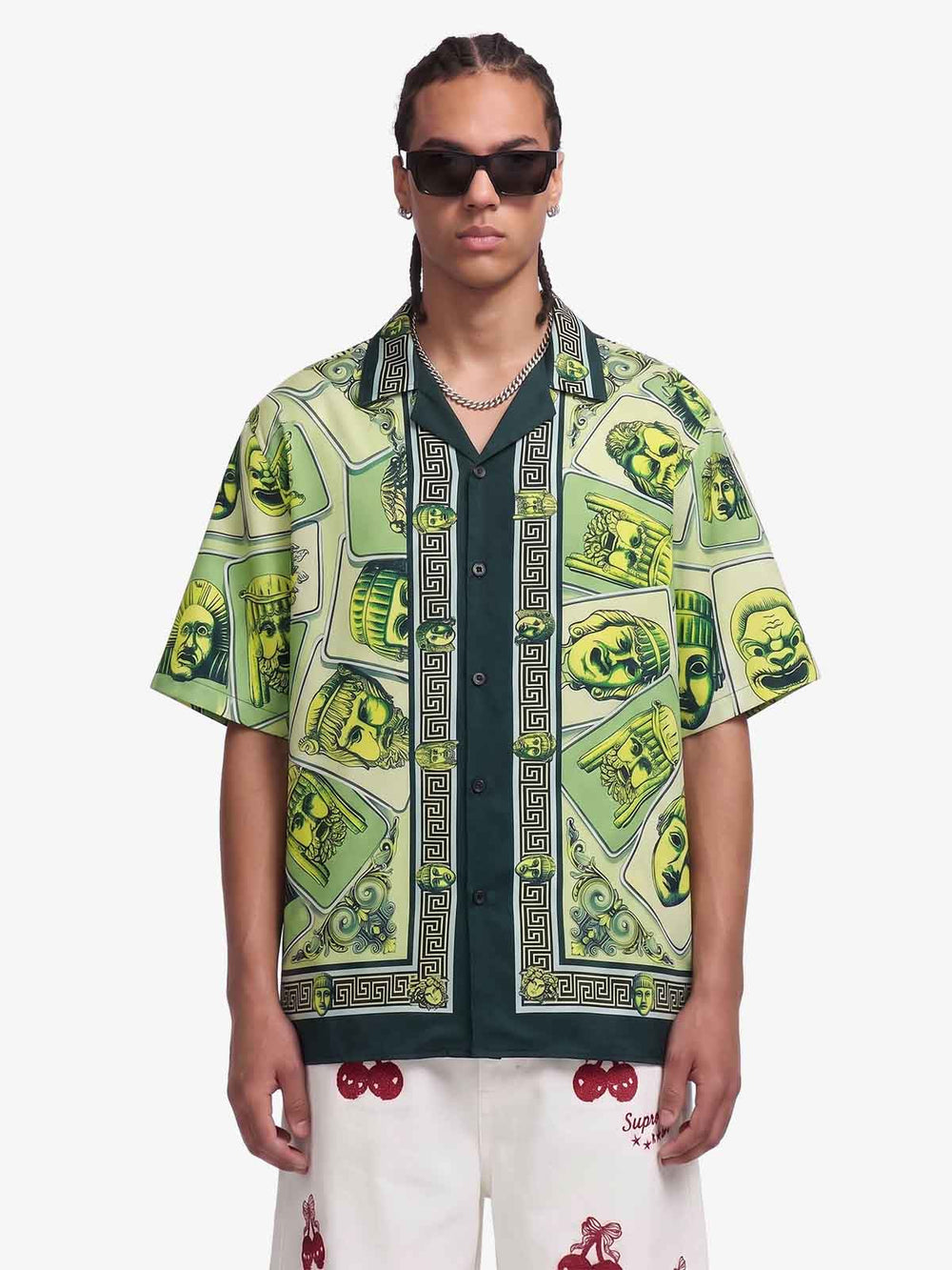 Baroque Pattern Statue Camp Collar Boxy Shirt 