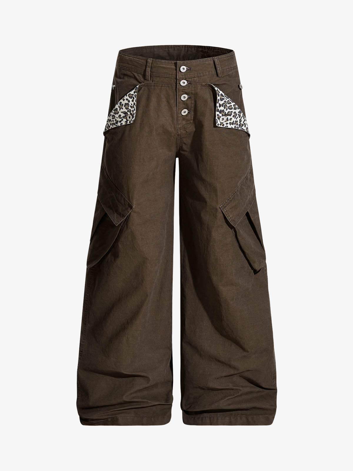 Vintage Patchwork Leopard Pocket Wide Leg Cargo Pants