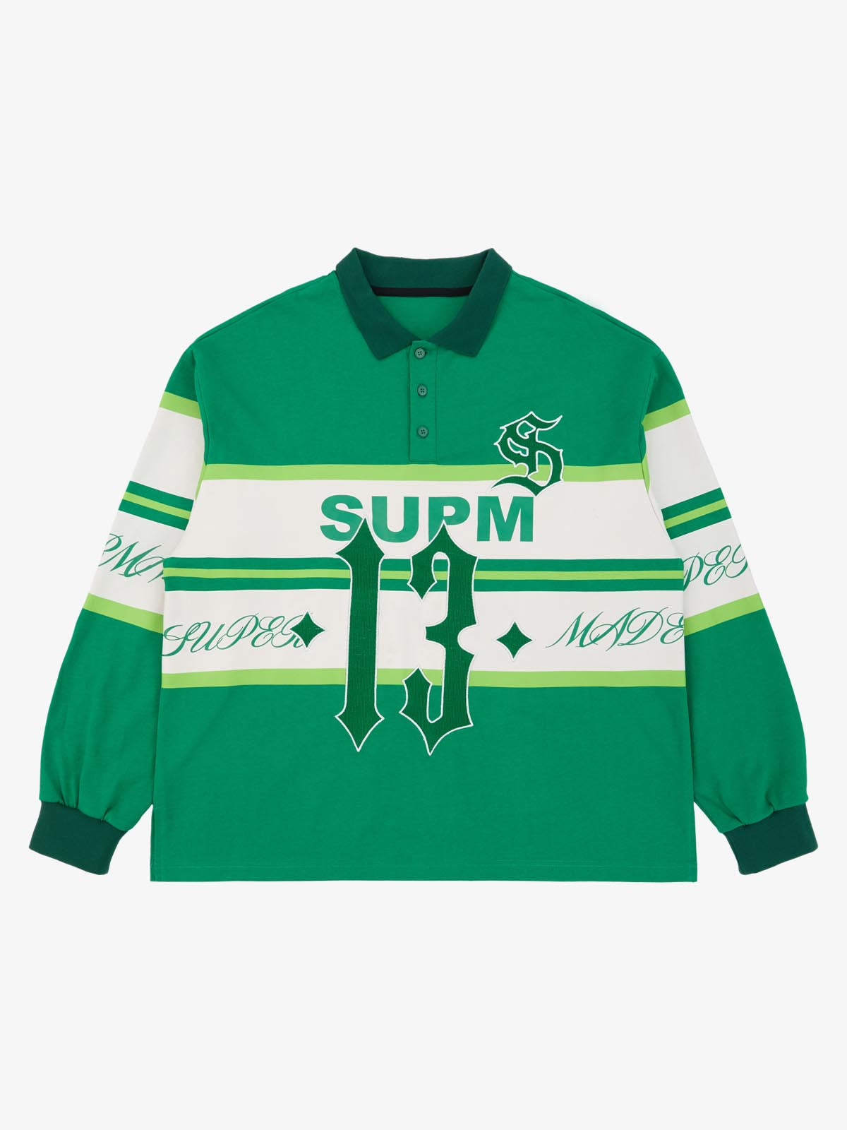 Supermade Color-Blocked Polo Collar Embroidered Print Long-Sleeved Jersey 