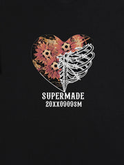 Floral Skeleton Heart Soccer Graphic T-Shirt 