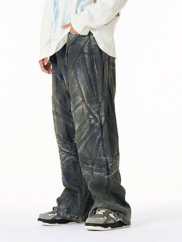Vintage Washed Distressed Multi-Structure Patchwork Jeans 