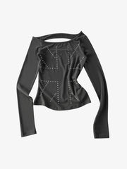 Eyelet Detail Off-Shoulder Long Sleeve Tee