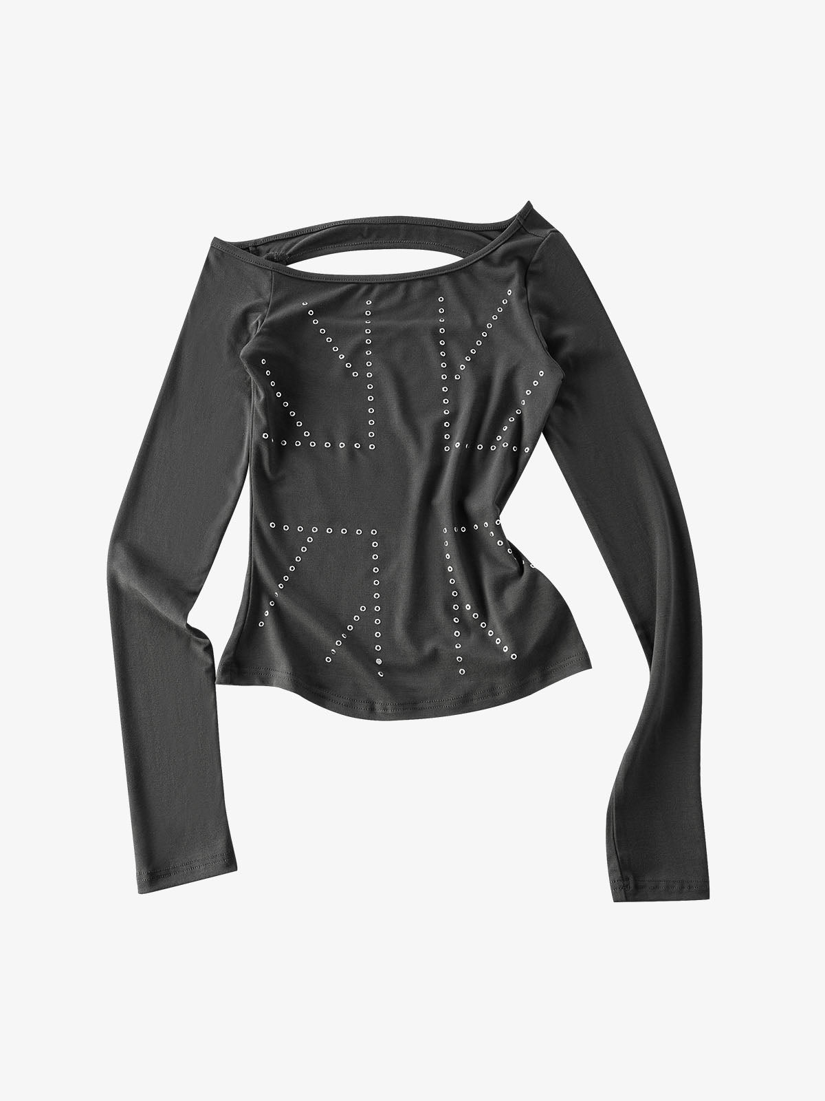 Eyelet Detail Off-Shoulder Long Sleeve Tee