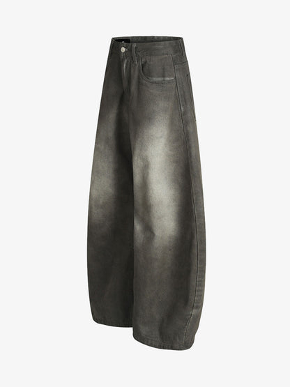 Wide Leg High Waist Cropped Pants with Gradient Wash Finish 