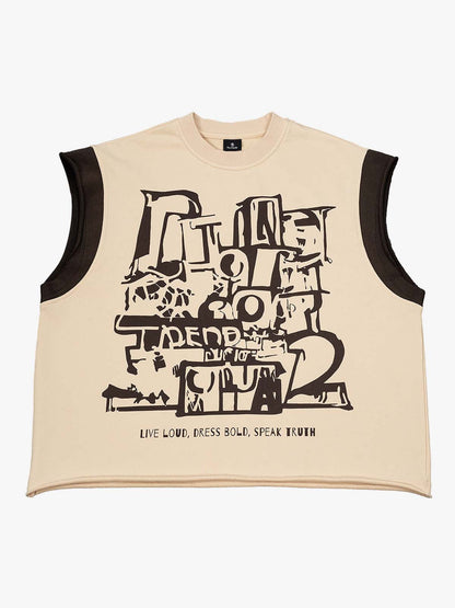 340G Cotton Sleeveless Graphic Tank Top for Men with Bold Streetwear Print and Customizable Design 