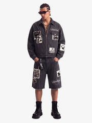 Vintage Pinstripe Patchwork Baggy Denim Set 