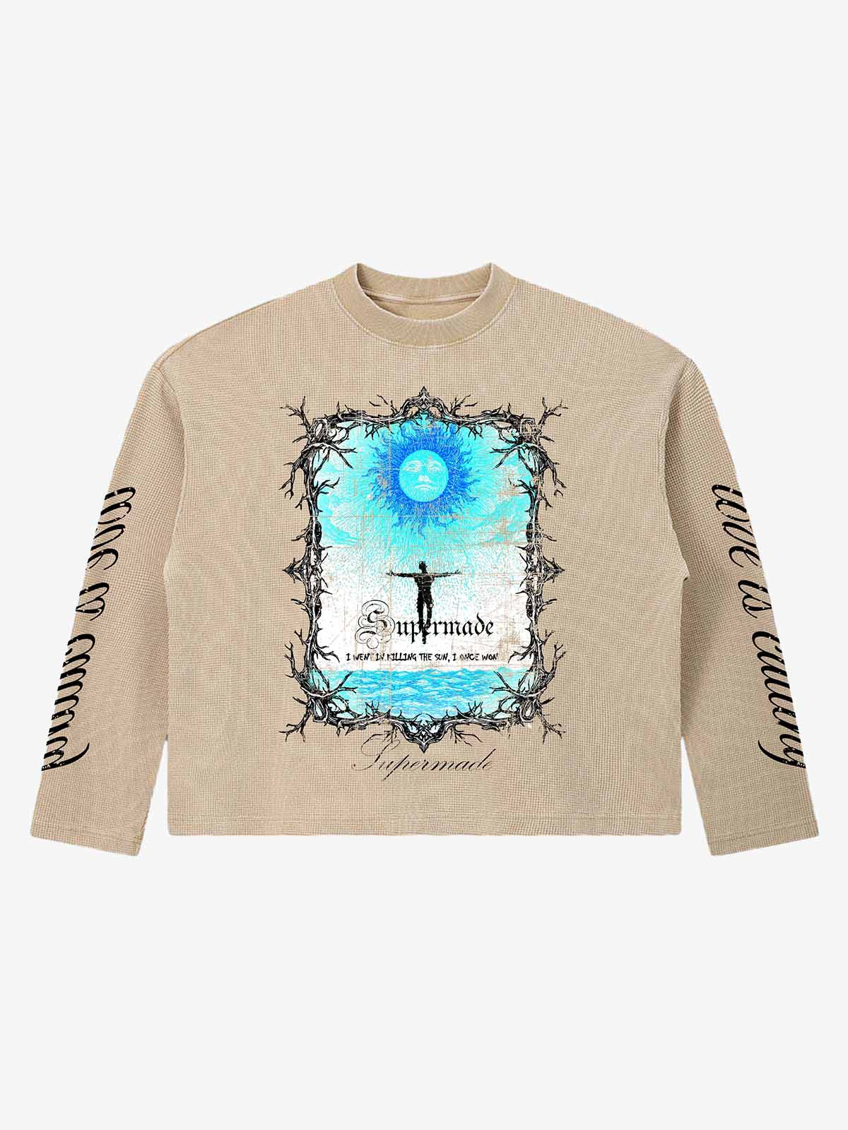 Thorn Silhouette Graphic Washed Waffle Long Sleeve Tee