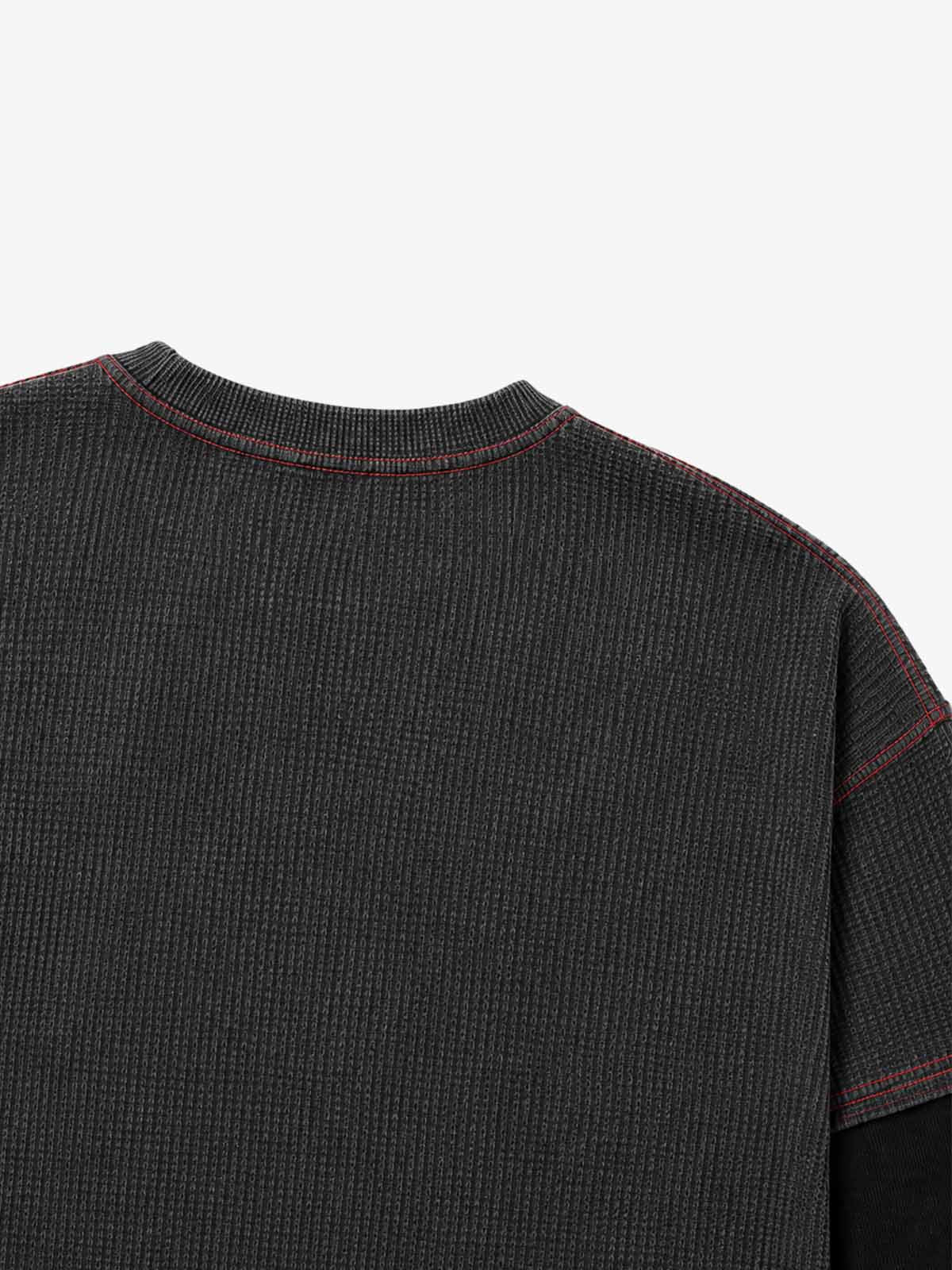 Racing Star Graphic Paneled Waffle Long Sleeve Tee