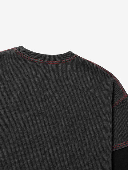 Racing Star Graphic Paneled Waffle Long Sleeve Tee