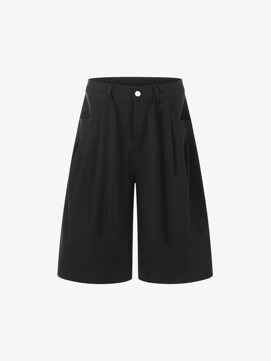 Pantaloncini sartoriali a gamba larga con pieghe, stile industriale