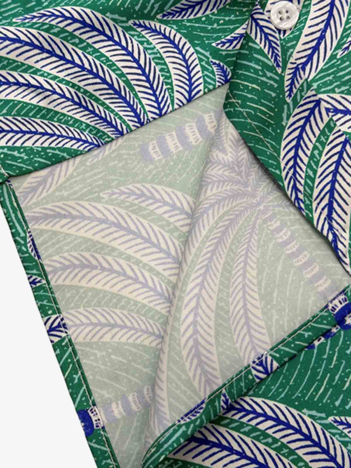 Teal Palm Leaves Camp Collar Boxy Shirt 