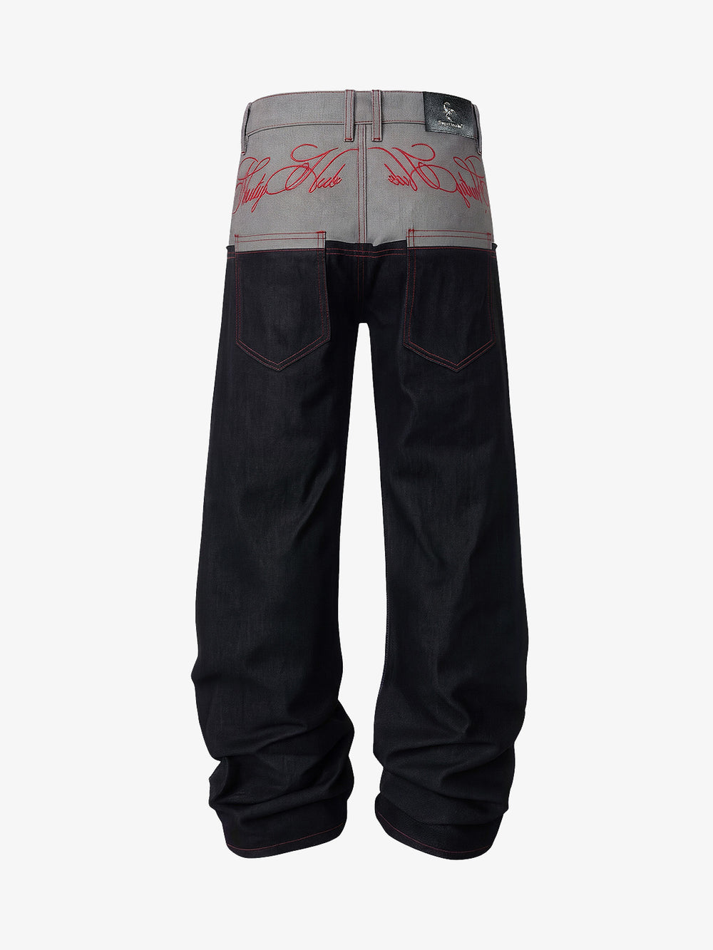 Faux-Layered Embroidered Color Block Jeans