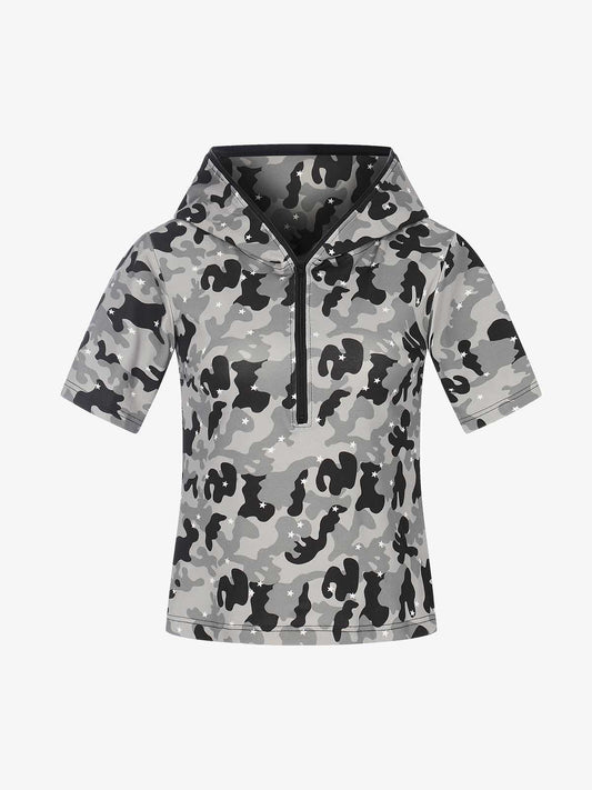 Camo Half Zip Hooded Mid Sleeve T-Shirt 