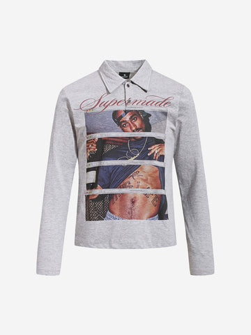 Portrait Graphic Long Sleeve Polo Shirt
