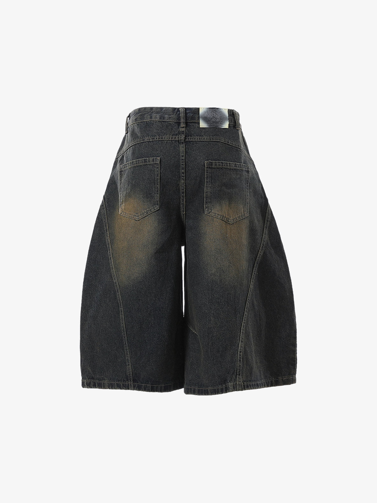 Curved Silhouette 3D Paneled Denim Shorts 