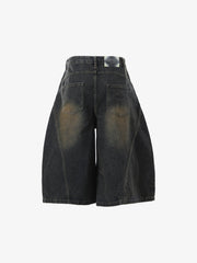 Curved Silhouette 3D Paneled Denim Shorts 