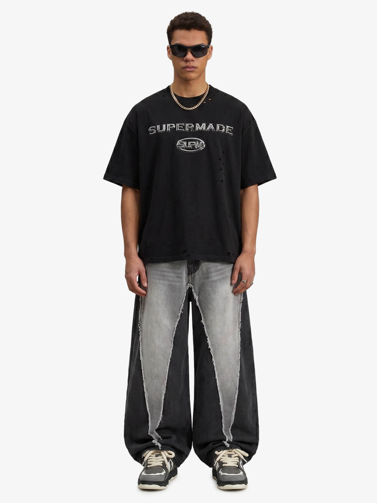 Distressed Metallic Logo Cropped T-Shirt 